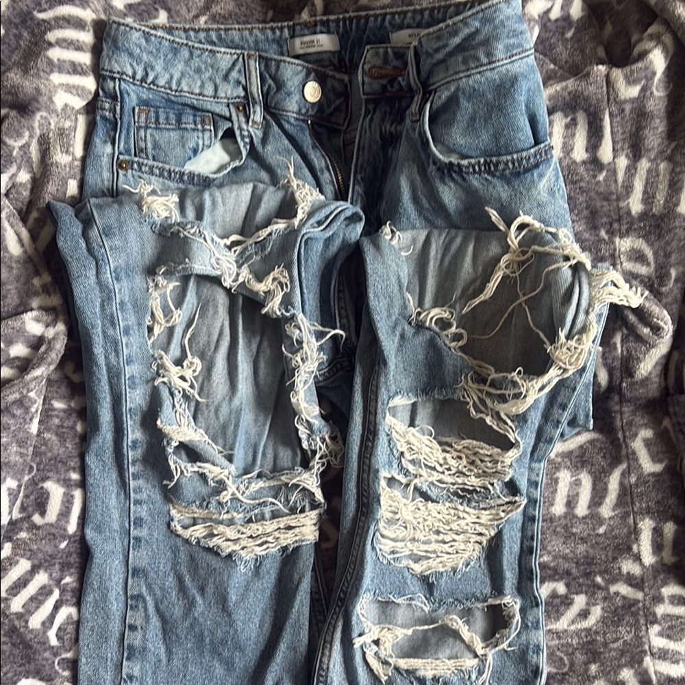Forever 21 Blue Boyfriend Jeans with Distressed Rips